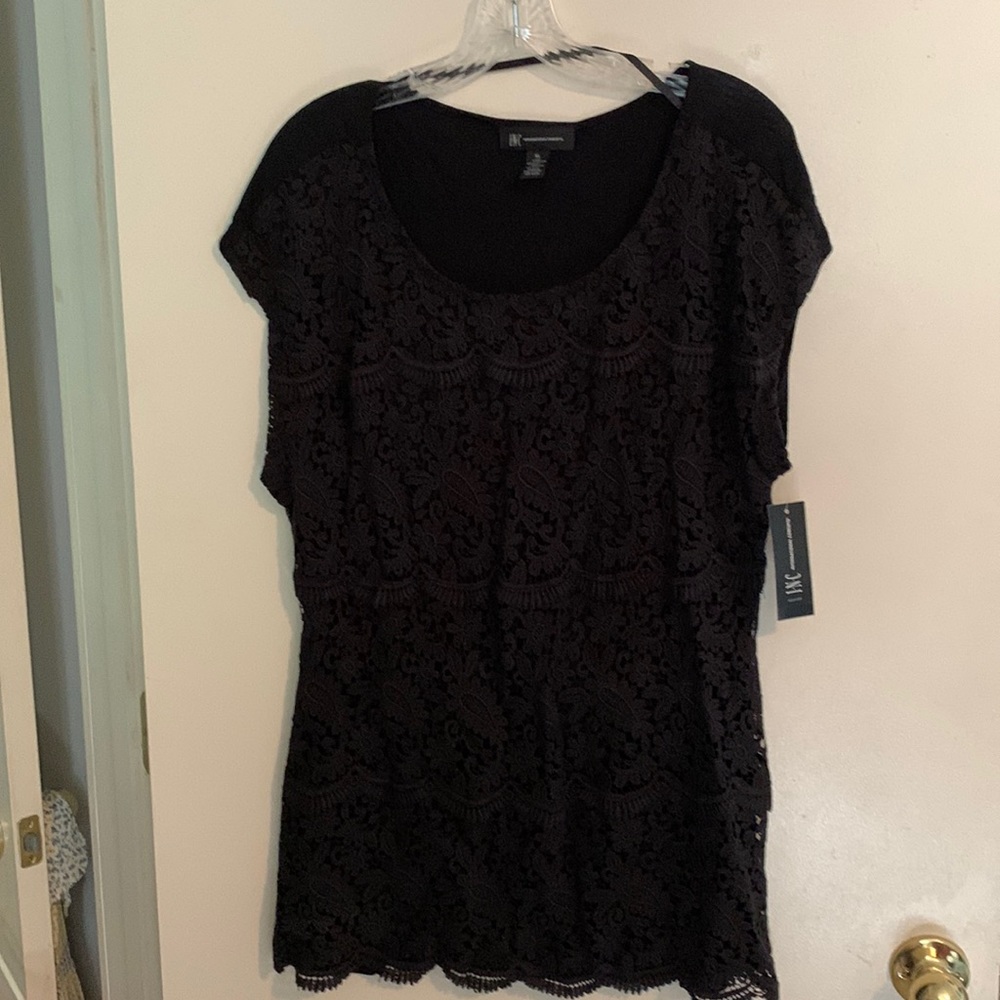 INC black lace short sleeve top. Cotton. Size XL